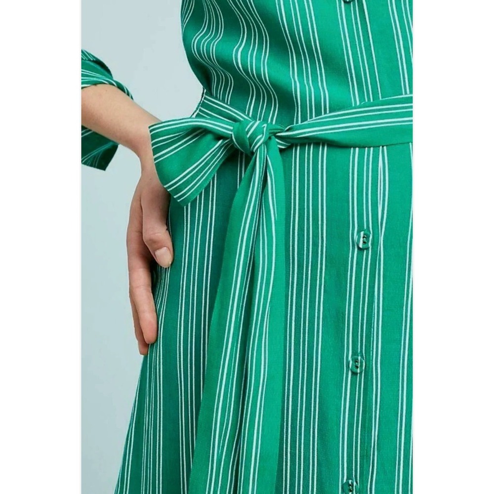NWT Anthropologie Maeve Martina Belted Shirt Dress Sz 10 Green Striped Coastal - Picture 3 of 16